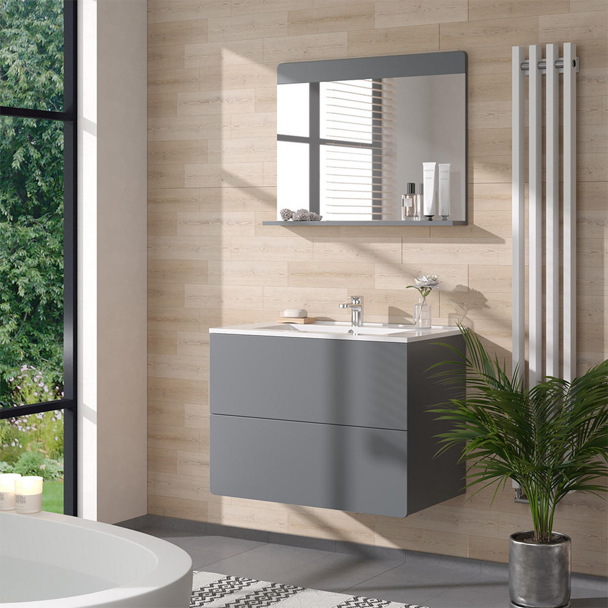 BADMÖBEL-SET Izan Grau 3 Teile - Grau, Holzwerkstoff (80/59.3/46cm) - Vicco