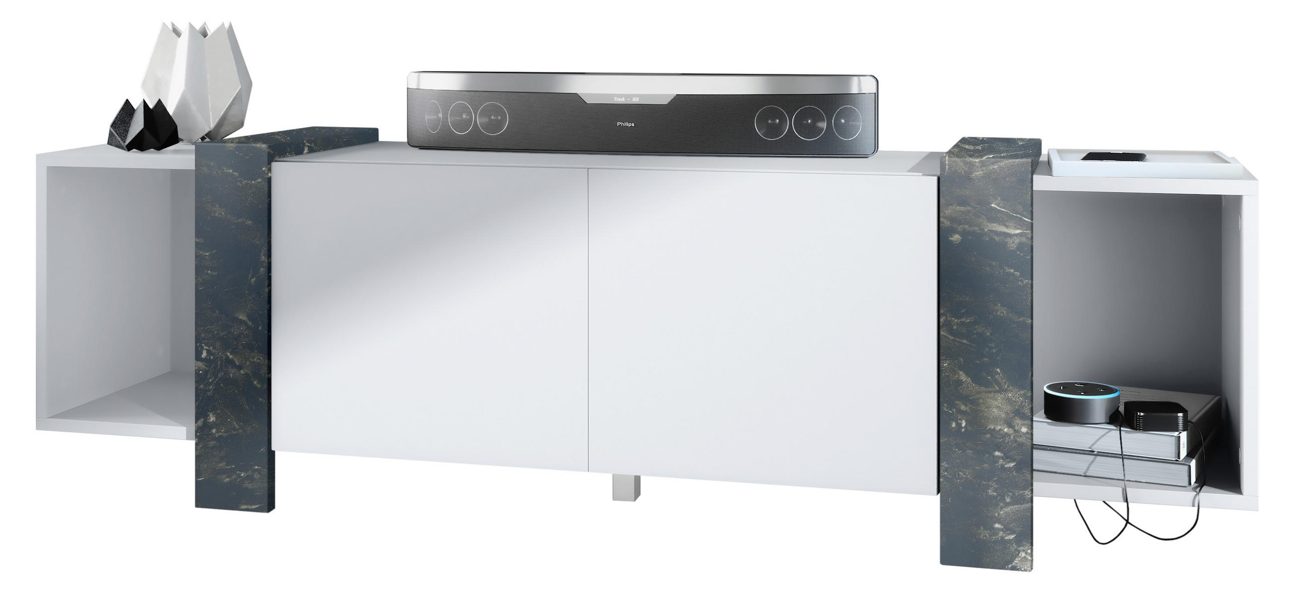 LOWBOARD Ida Blenden in Marmor Graphit - Dunkelbraun, Holzwerkstoff (149/45.5/34cm) - Vladon