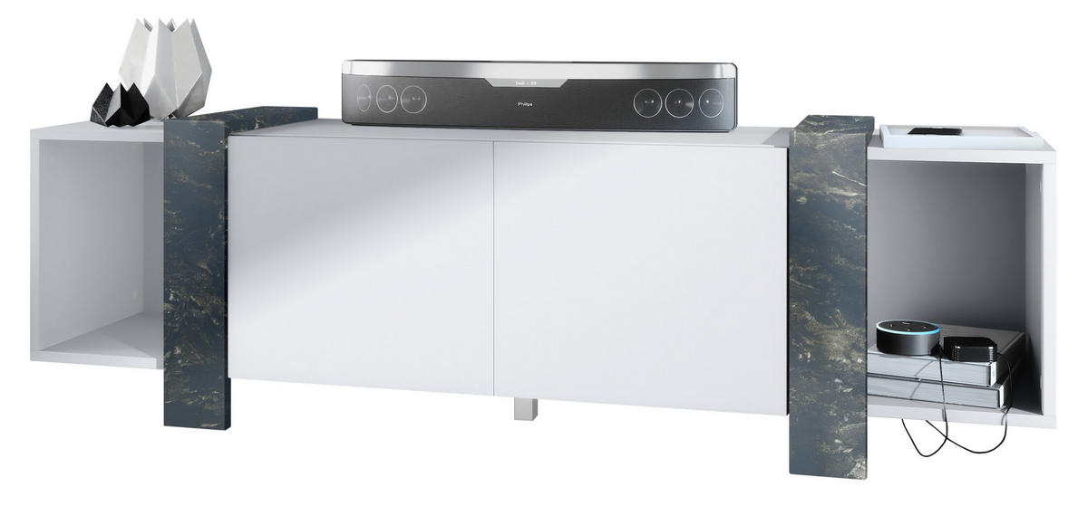 LOWBOARD Ida Blenden in Marmor Graphit - Dunkelbraun, Holzwerkstoff (149/45.5/34cm) - Vladon