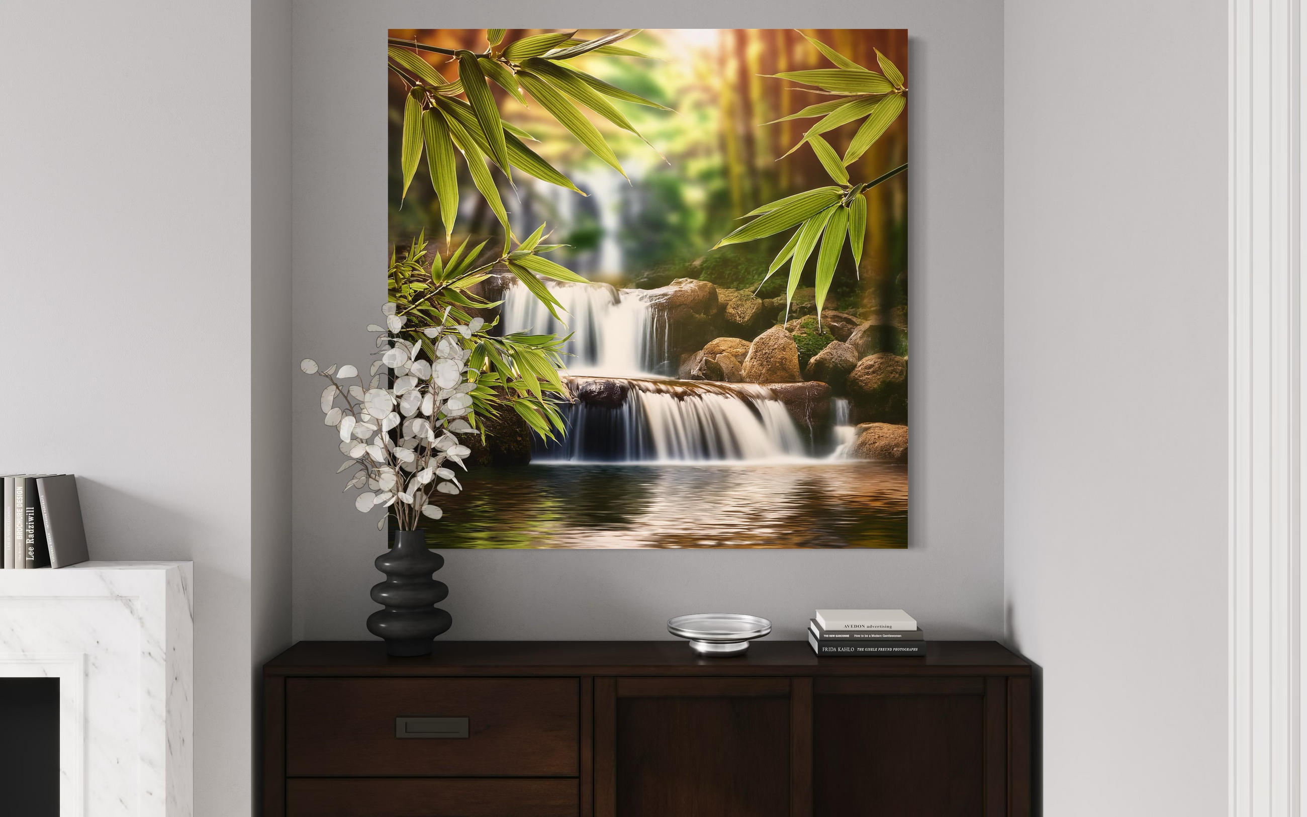 WANDBILD wasserfall zen steine - Grün, Textil (50/50cm) - Feeby