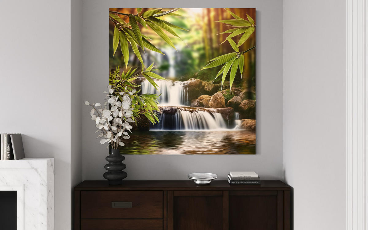 WANDBILD wasserfall zen steine - Grün, Textil (50/50cm) - Feeby