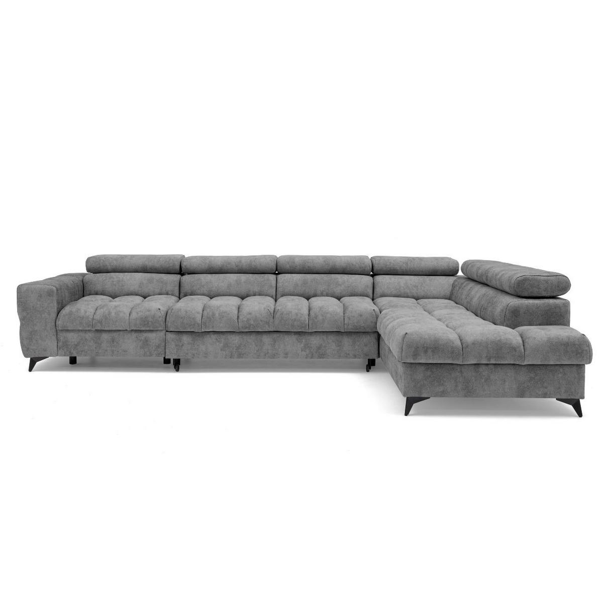 ECKSOFA PUDDING MAXI L Rechts mit Schlaffunktion 125x195 Velours Grau - Schwarz/Grau, Holz/Textil (203/350cm) - Muffo