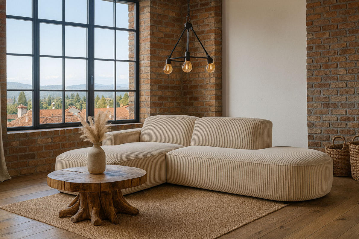 ECKSOFA Cursal Atelier, Stoff Poso, Beige, Links - Creme, Holz (284/166cm) - Kaiser Möbel