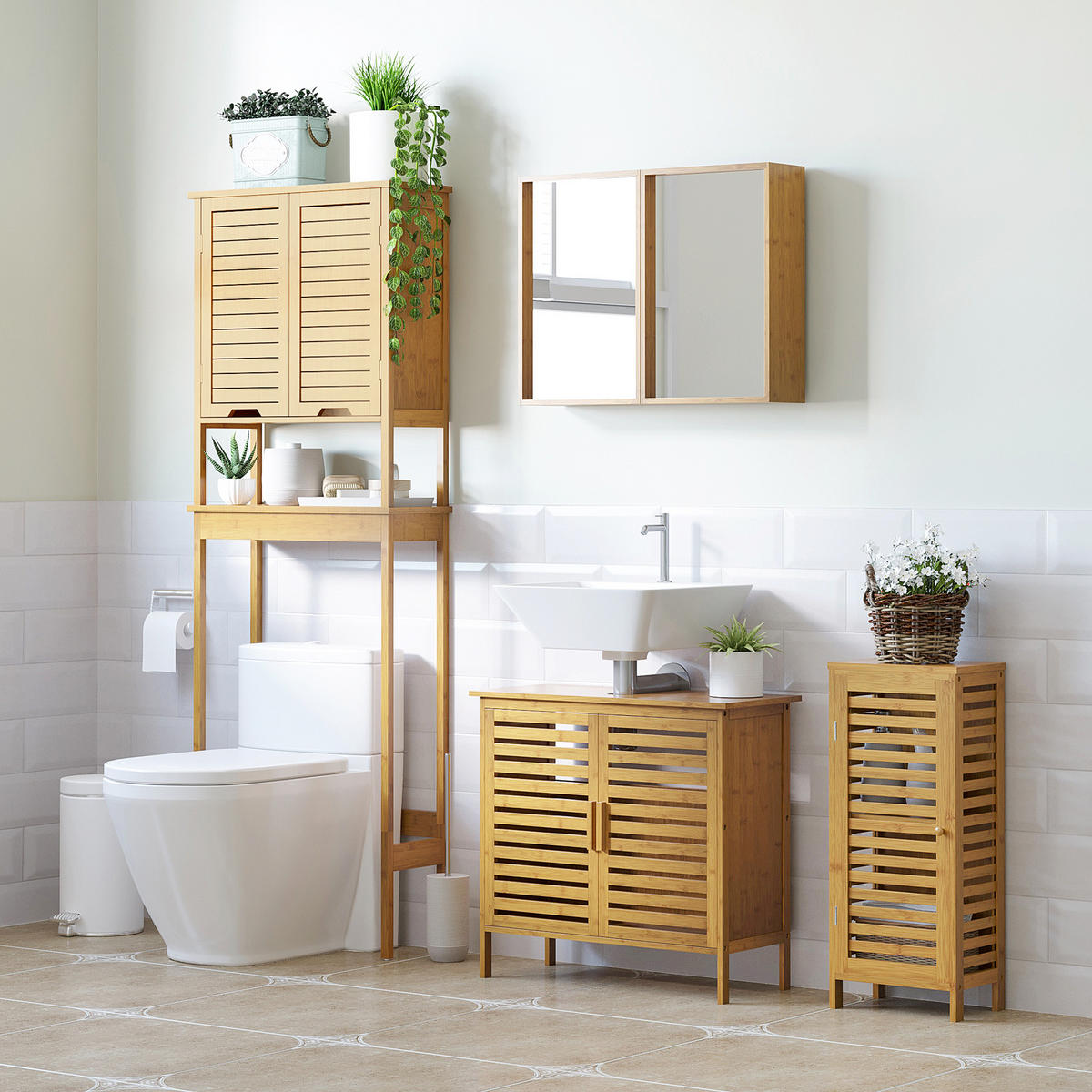 BADSCHRANK mit Lamellentür, 2 Fächern, für Badezimmer, Wohnzimmer, Natur - Naturfarben, Holz (19.9/70/30cm) - Kleankin