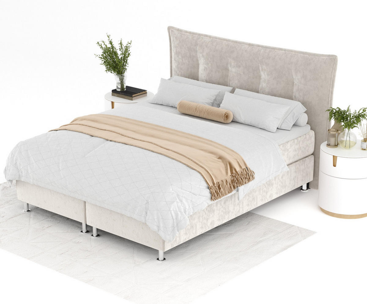 BOXSPRINGBETT Minori Ecru 140/200 cm mit Latex-Topper - Ecru/Silberfarben, Holz/Holzwerkstoff (140/200cm) - Maison de Reve