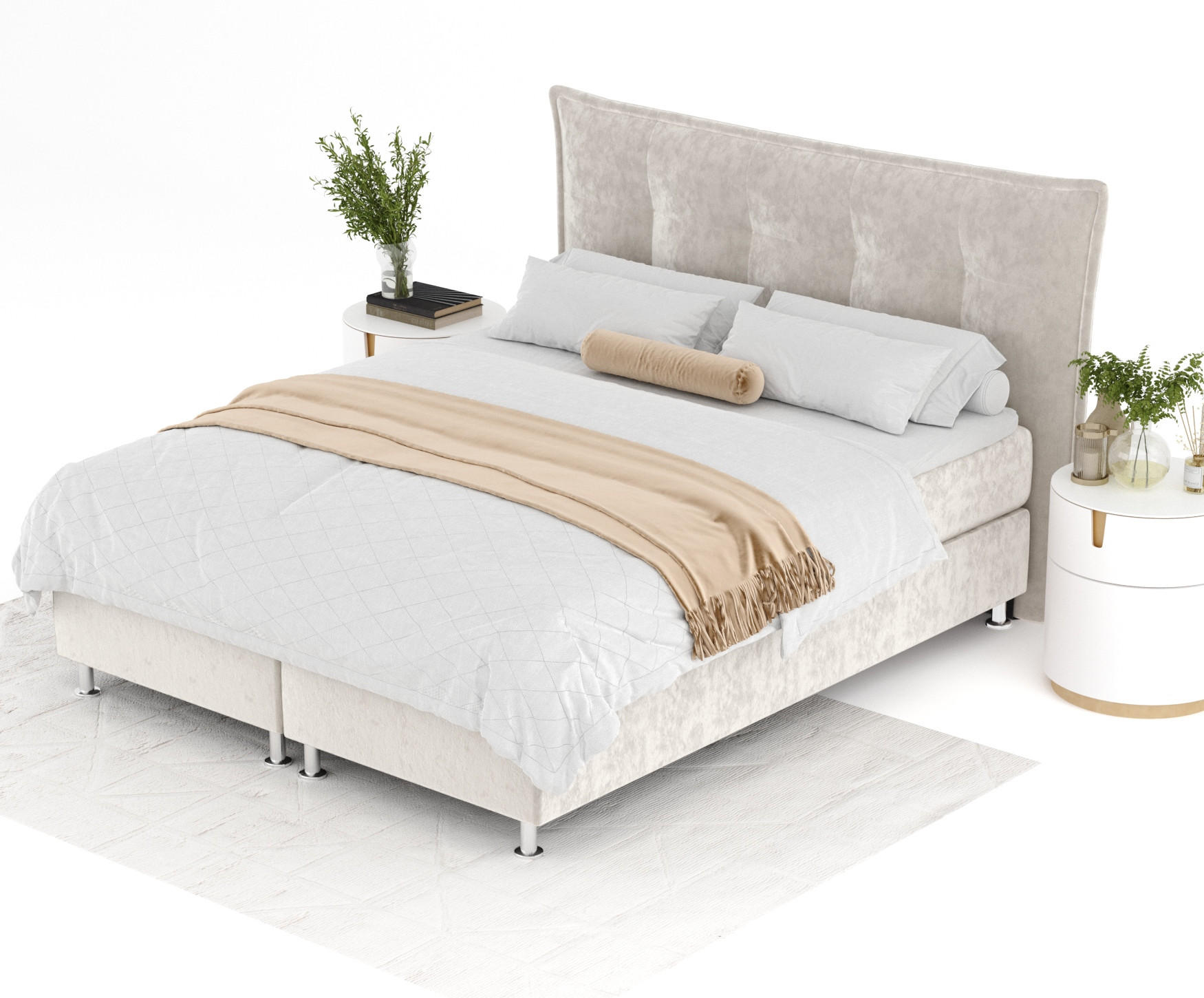 Thumbnail - Maison de Reve Boxspringbett, Ecru, Textil, Buche, Kiefer, H3, Höhe ca. 21 cm, 200x200 cm, Oeko-Tex® Standard 100, FSC 1...