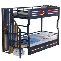 HOCHBETT 90/200 cm in Schwarz Jugendbett mit Treppe, Stauraum und LED Metall-Design - Schwarz, Holzwerkstoff/Metall (90/200cm) - STILVORA