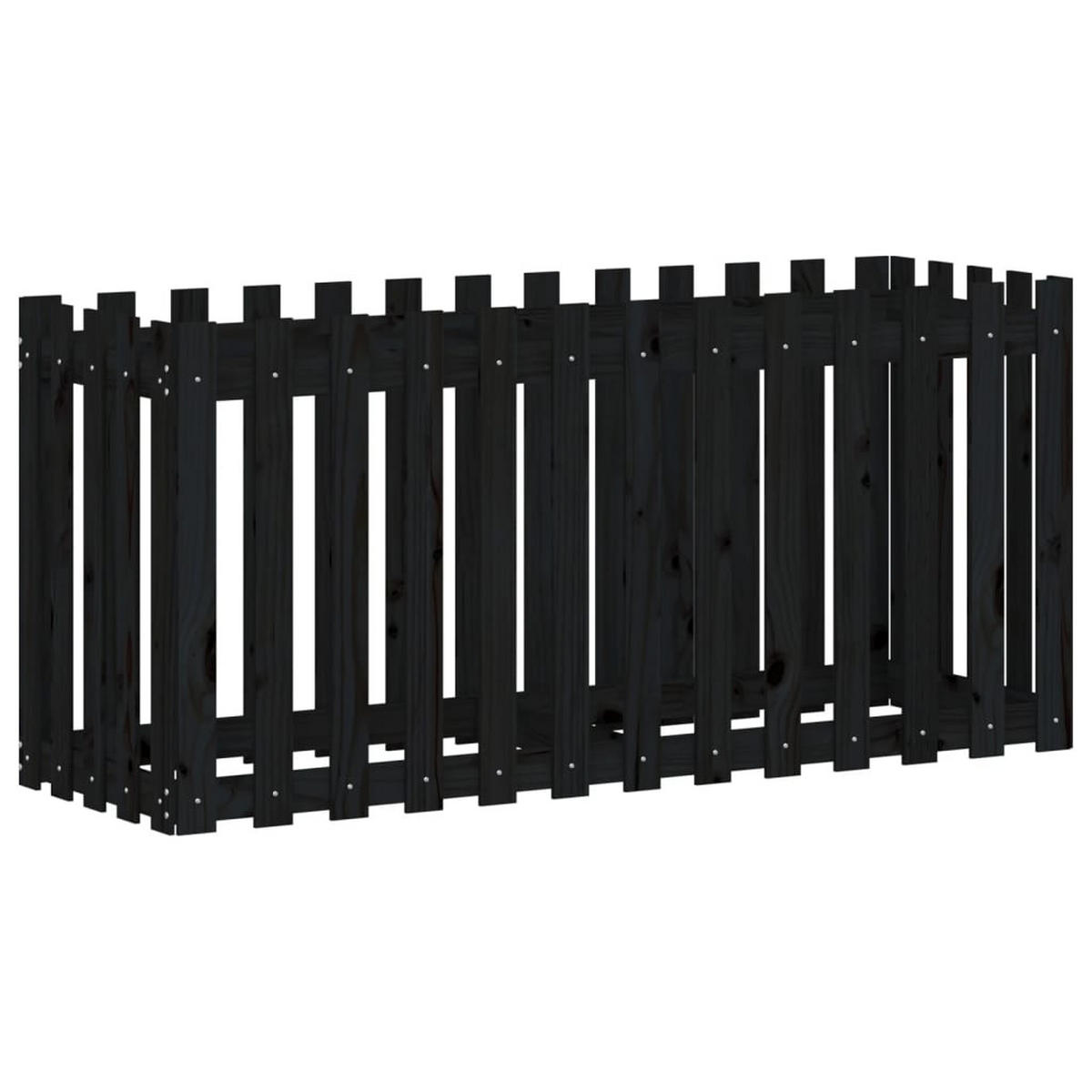 HOCHBEET Latten-Design Schwarz 150x50x70 cm Massivholz Kiefer - Schwarz, Holz (150/70/50cm) - furnicato