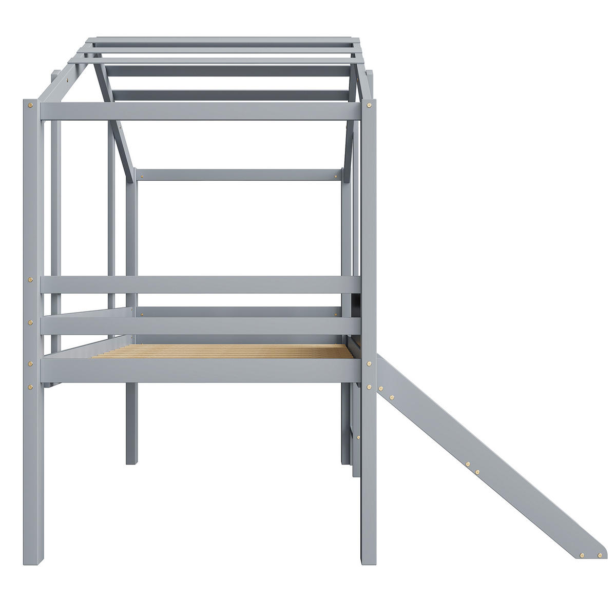 KINDERBETT 90/200 cm Dachboden-Design mit Rutsche und Tafel aus Massivholz Grau - Grau, Holz (90/200cm) - OKWISH