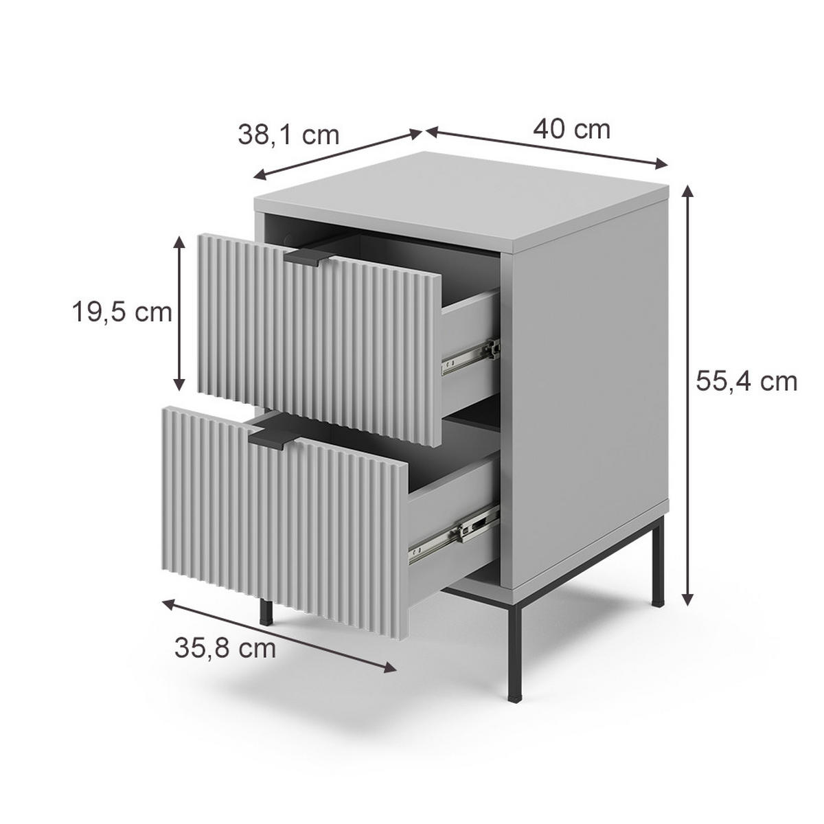 NACHTTISCH Eliza, Grau/Schwarz, 40 x 55.4 cm mit 2 Schubladen - Schwarz/Grau, Holzwerkstoff (40/55.4/38.1cm) - Vicco