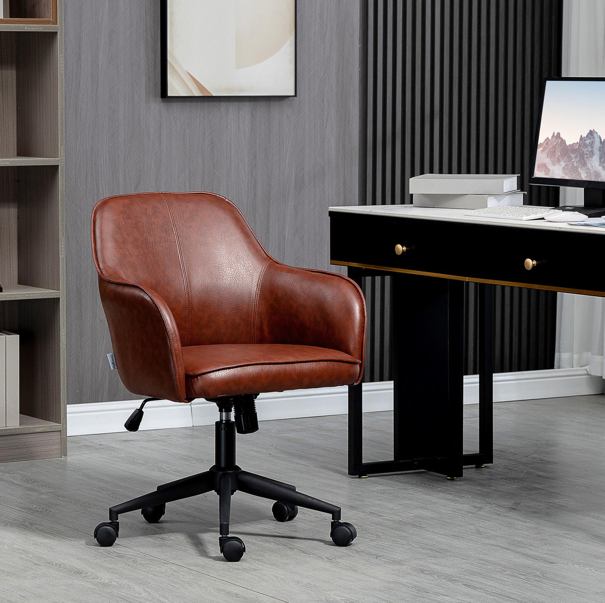 BÜROSTUHL höhenverstellbar mit Wippfunktion Kunstlederoptik Braun - Braun, Metall (62/91/58.5cm) - Meubliv