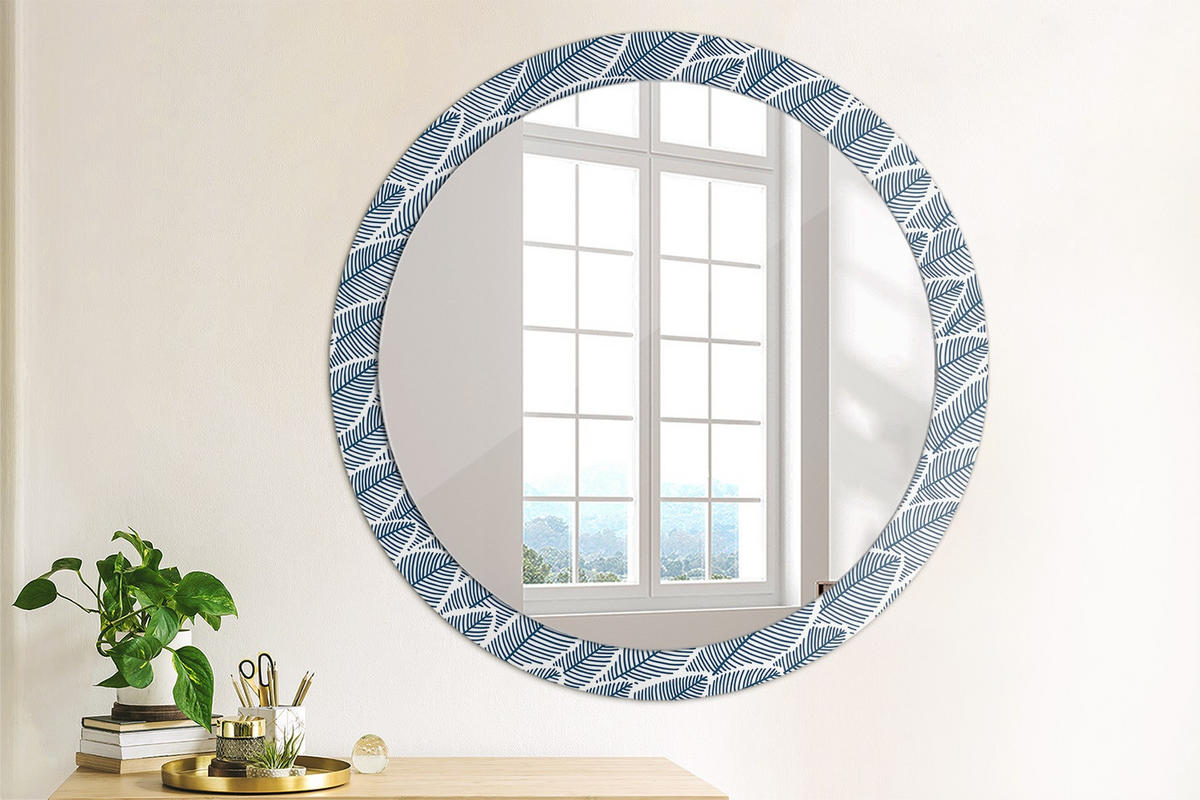 SPIEGEL Rund Ø 90 cm mit Aufdruck - Blau, Glas (90/90/0.4cm) - Wallfluent