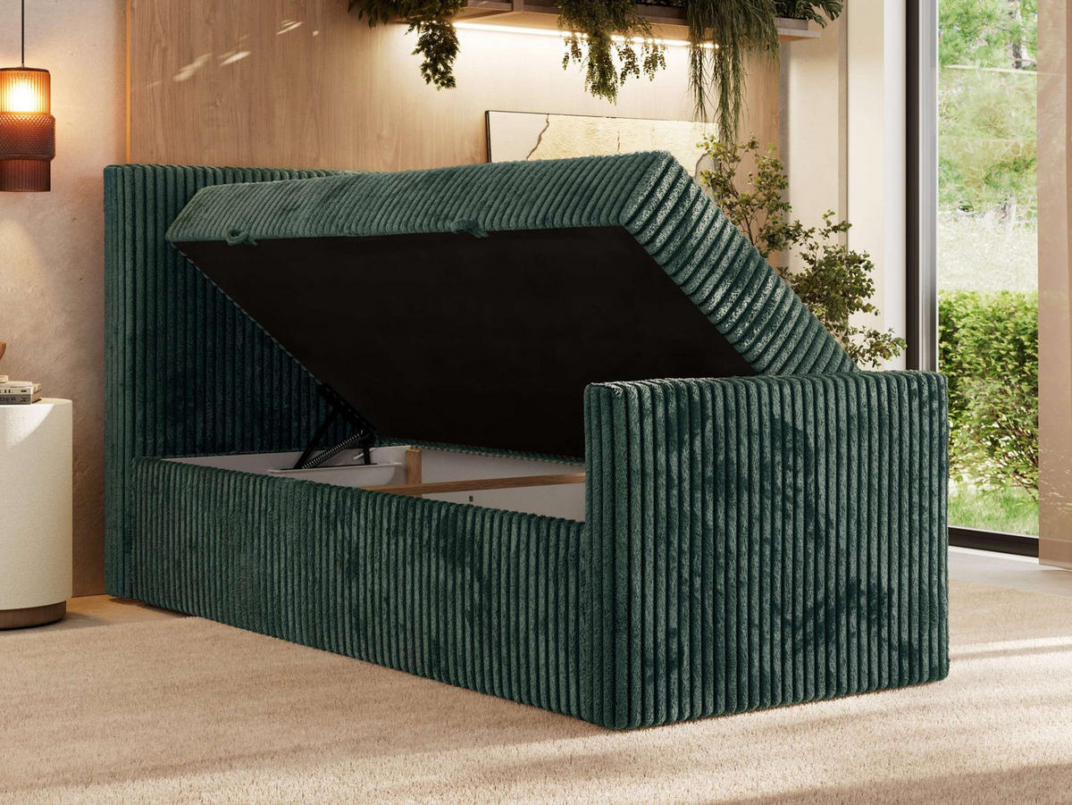 BOXBETT TILIANO DUO 90/200 - Dunkelgrün Cord - H4 - Topper T25 - Links Seite - Dunkelgrün, Textil (90/200cm) - MKS