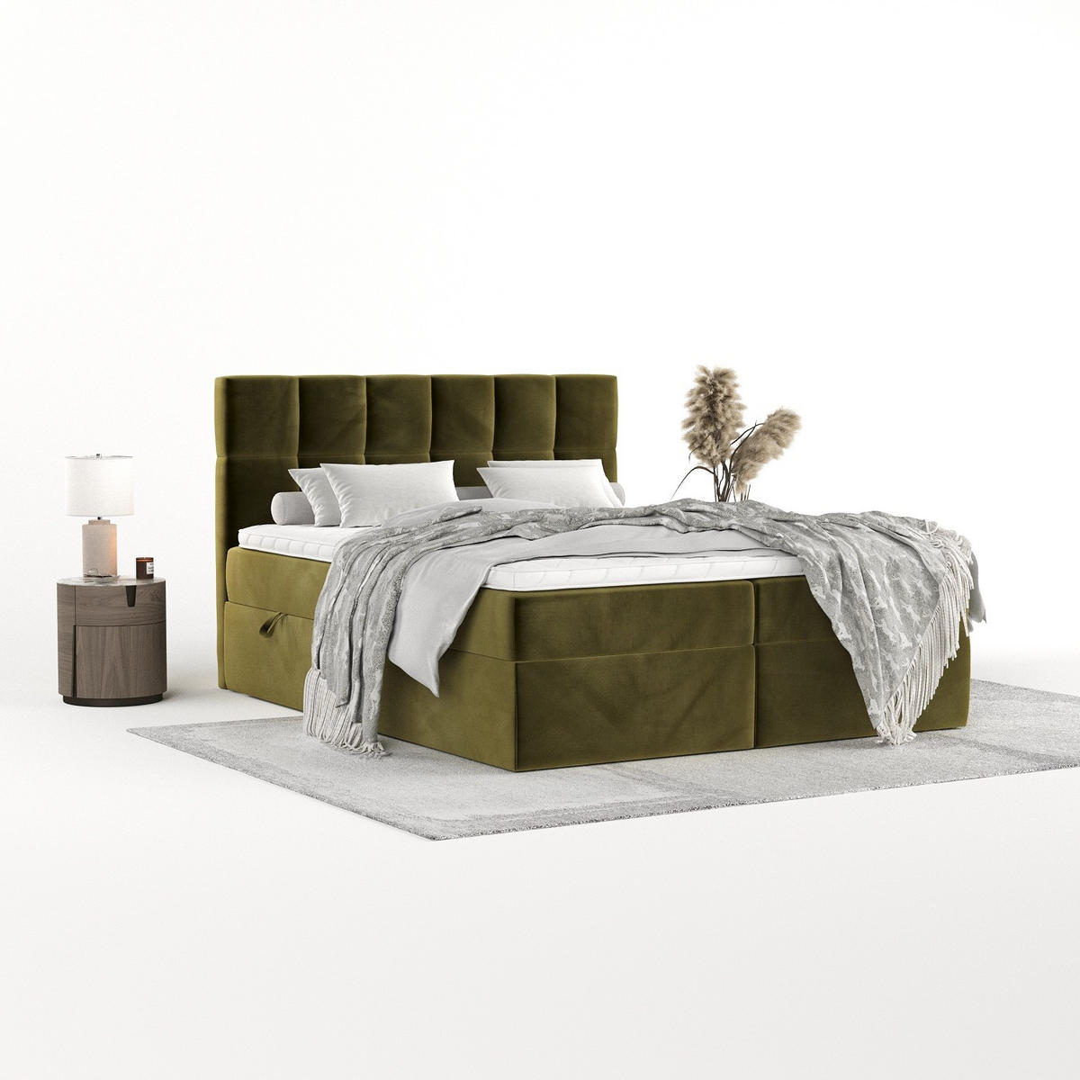 POSTEL BOXSPRING VARENO 180/200 Olivově zelená - černá/olivově zelená, kov/dřevo (180/200cm) - AltaBeds