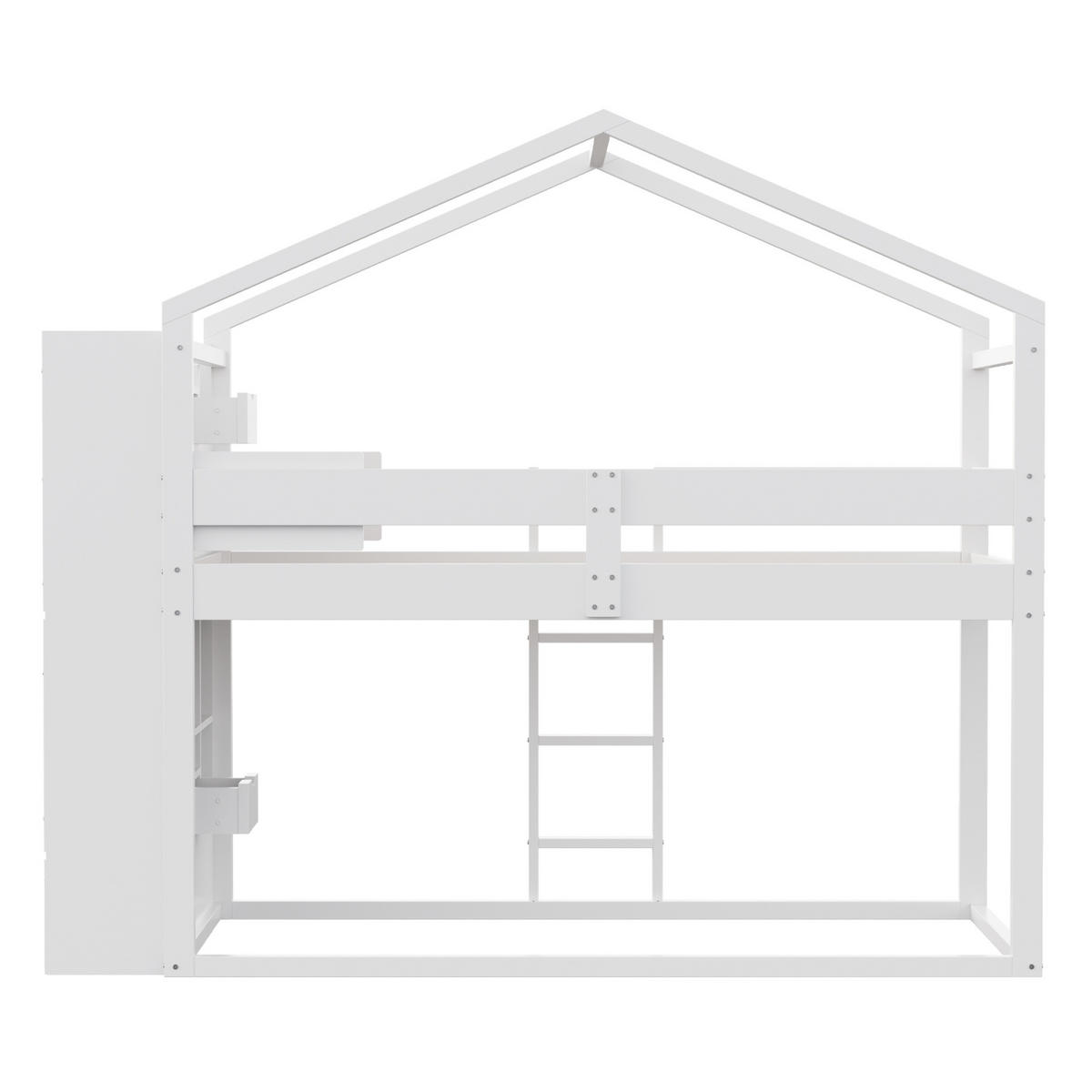 ETAGENBETT 90/200 cm mit Stauraum an beiden Kopfteilen, Sicherheitsgeländer und offenem Unterbett aus Kiefern , Weiß - Weiß, Holzwerkstoff (90/200cm) - Redom