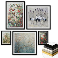 WANDBILDER 5er-Set - 50x50 cm & 20x30 cm & 40x60 cm Schwarzer Rahmen - Pastellfarbene Berglandschaft mit rosa Flamingos - Schwarz, Kunststoff (40/60cm) - ArtPrintCave