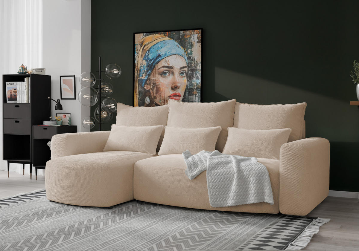 ECKSOFA Travis mit Bettkasten und Schlaffunktion, L-Form, Cord, Universal - Hellrosa, Holzwerkstoff (248/148cm) - 4ALL HOME