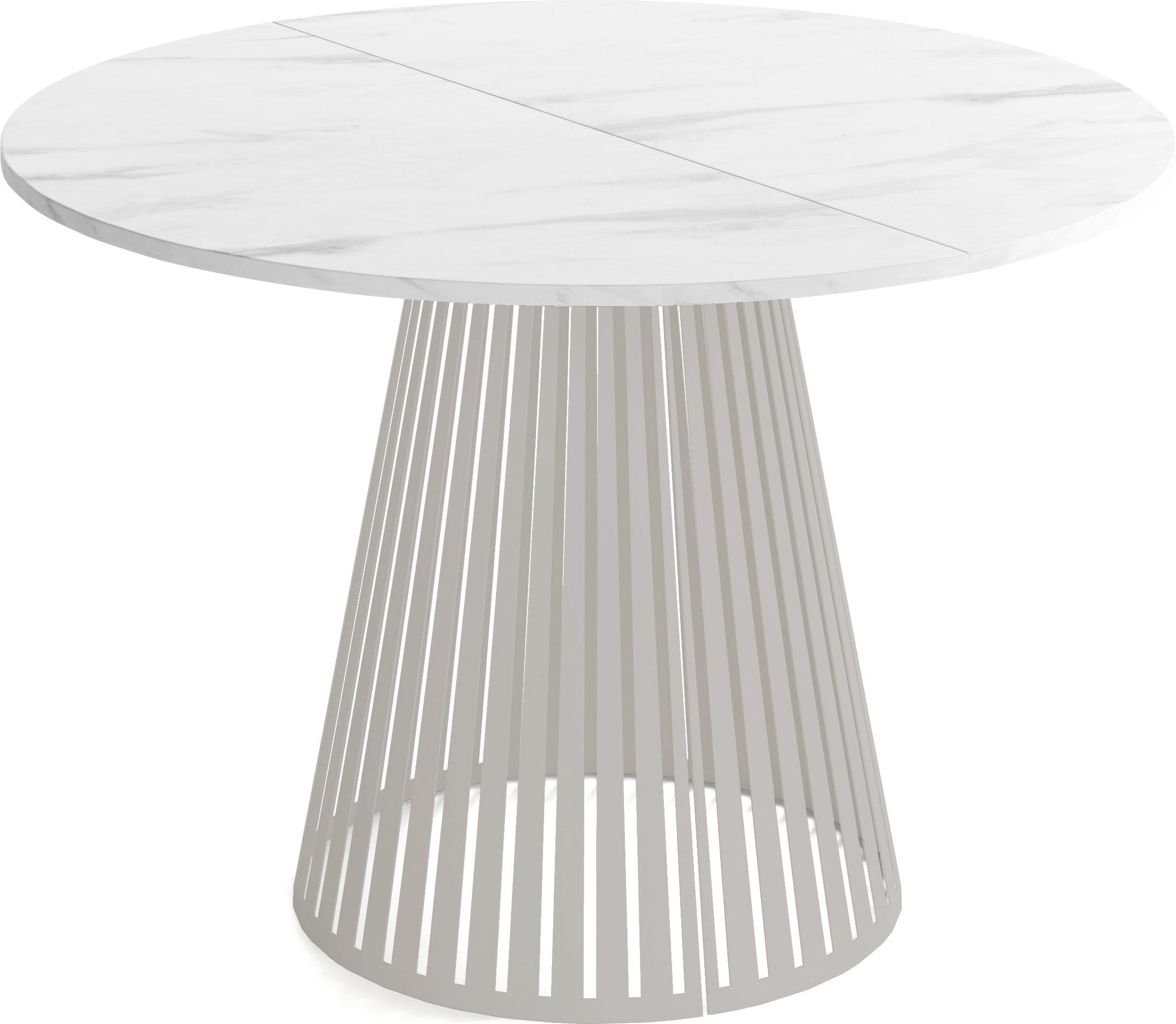 ESSTISCH Naro rund ausziehbar mit Lamellen-Metallgestell in Grau-Beige, Marmor Weiß 120-200/120/76 cm - Kaschmir/Ecru, Holzwerkstoff/Metall (120/120/76cm) - WFL GROUP