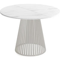 ESSTISCH Naro rund ausziehbar mit Lamellen-Metallgestell in Grau-Beige, Marmor Weiß 120-200/120/76 cm - Kaschmir/Ecru, Holzwerkstoff/Metall (120/120/76cm) - WFL GROUP