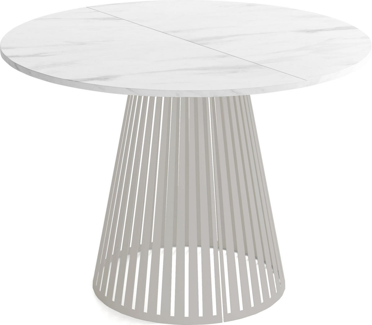 ESSTISCH Naro rund ausziehbar mit Lamellen-Metallgestell in Grau-Beige, Marmor Weiß 120-200/120/76 cm - Kaschmir/Ecru, Holzwerkstoff/Metall (120/120/76cm) - WFL GROUP