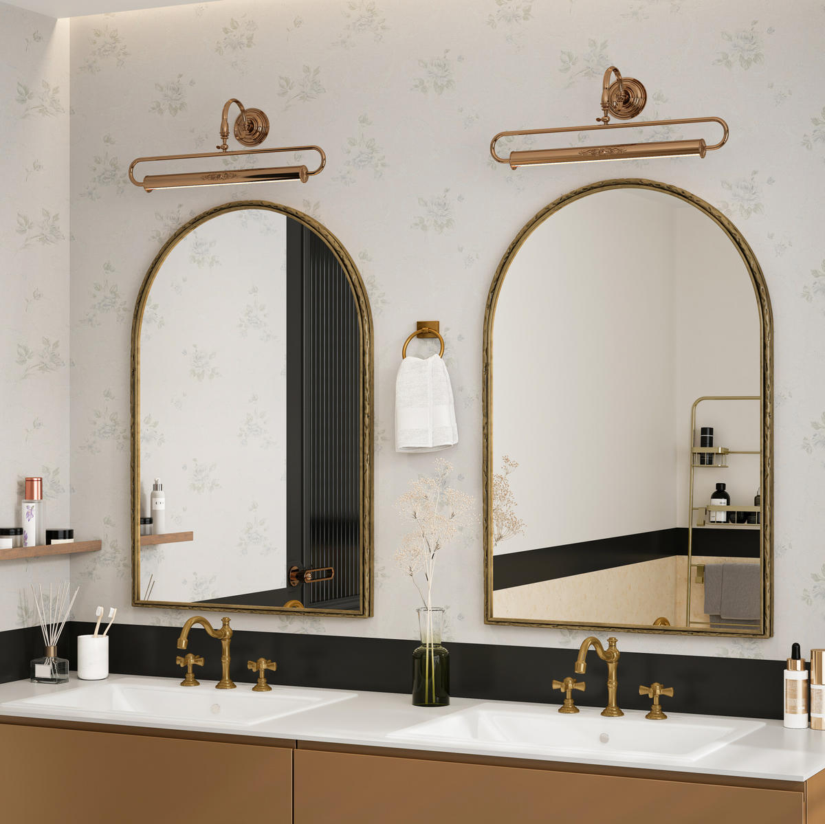 WANDSPIEGEL 61x2.5x91 cm Gold aus Eisen & gehärtetem Glas mit Bogen-Design - Goldfarben, Glas (2.5/91/61cm) - Modfu