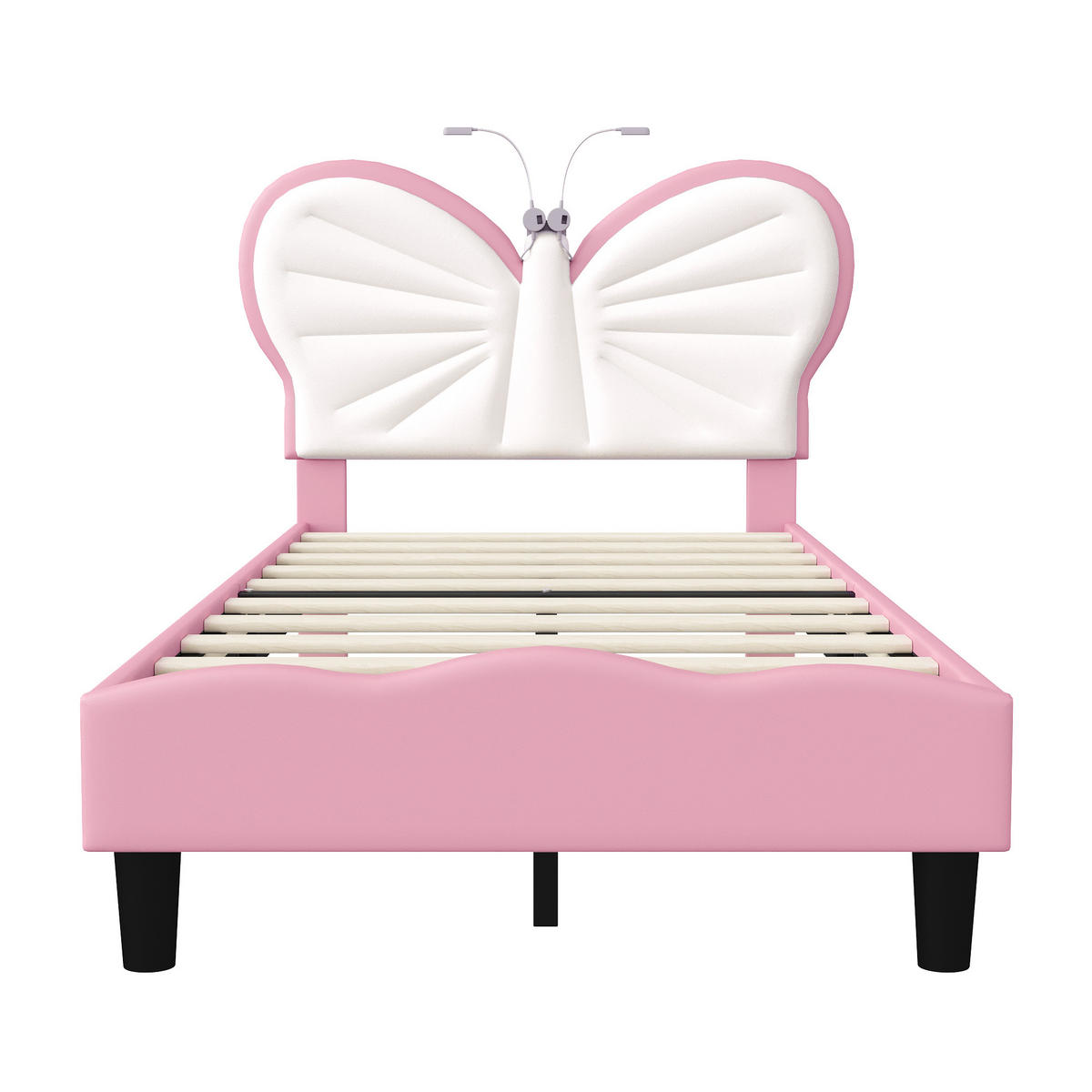 POLSTERBETT 90x200cm Rosa Mit LED-Leselampe & Verstellbarem Kopfteil - Rosa, Holz (90/200cm)