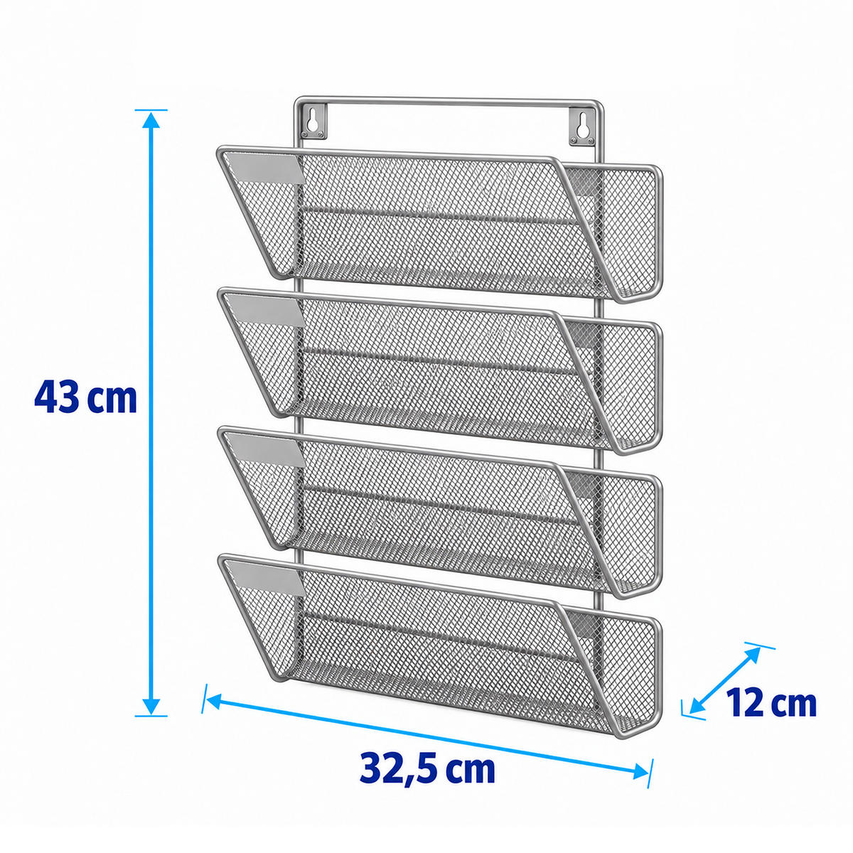 ZEITSCHRIFTENHALTER Silber Metall Wandmontage 4 Ablagen A4 - Silberfarben, Metall (32.5/43/12cm) - Relaxdays