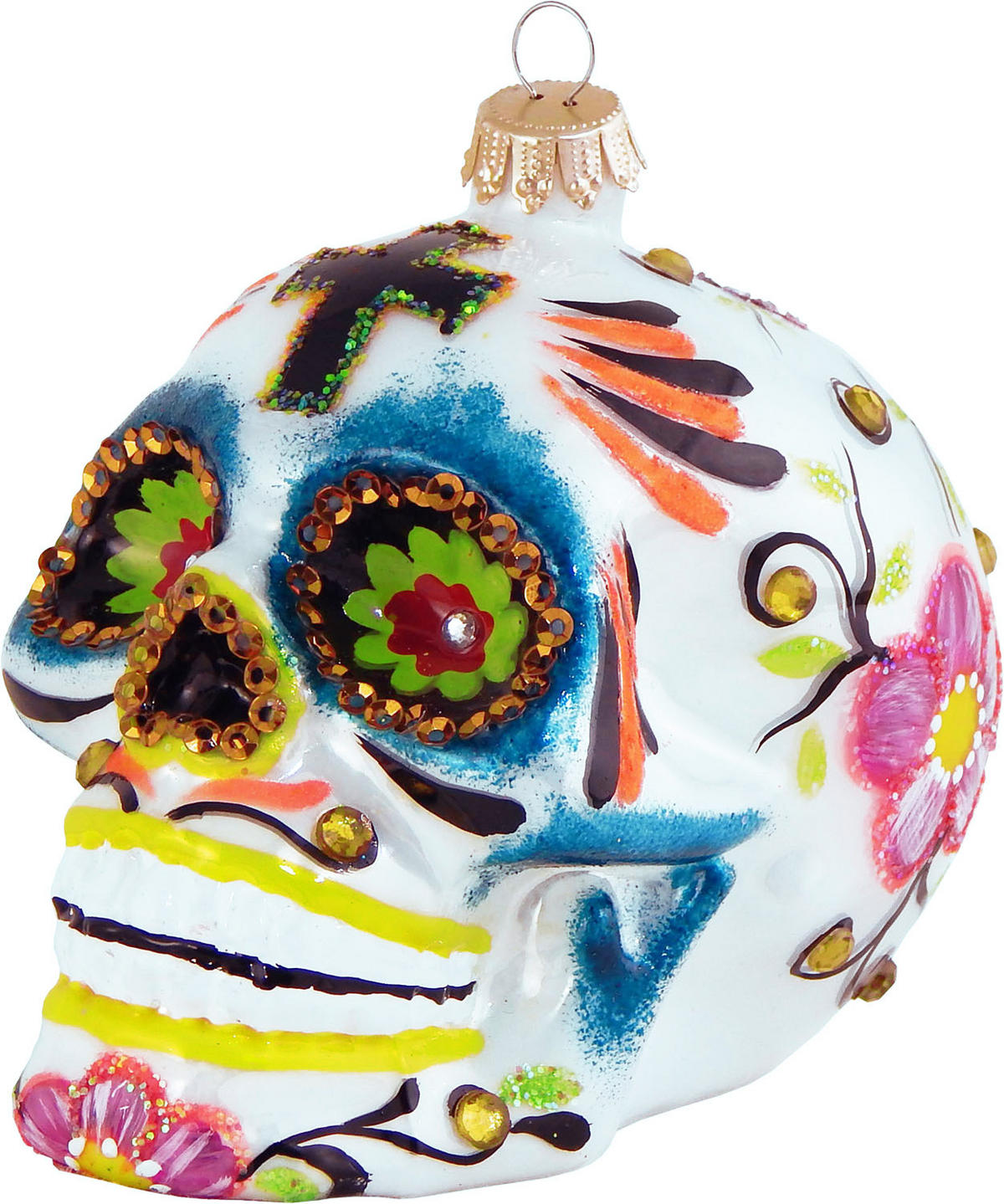 CHRISTBAUMSCHMUCK Totenkopf Mexiko Weiß 9cm (Glas / 1 Stk.) - Weiß, Glas (7/9/8cm) - Krebs Glas Lauscha