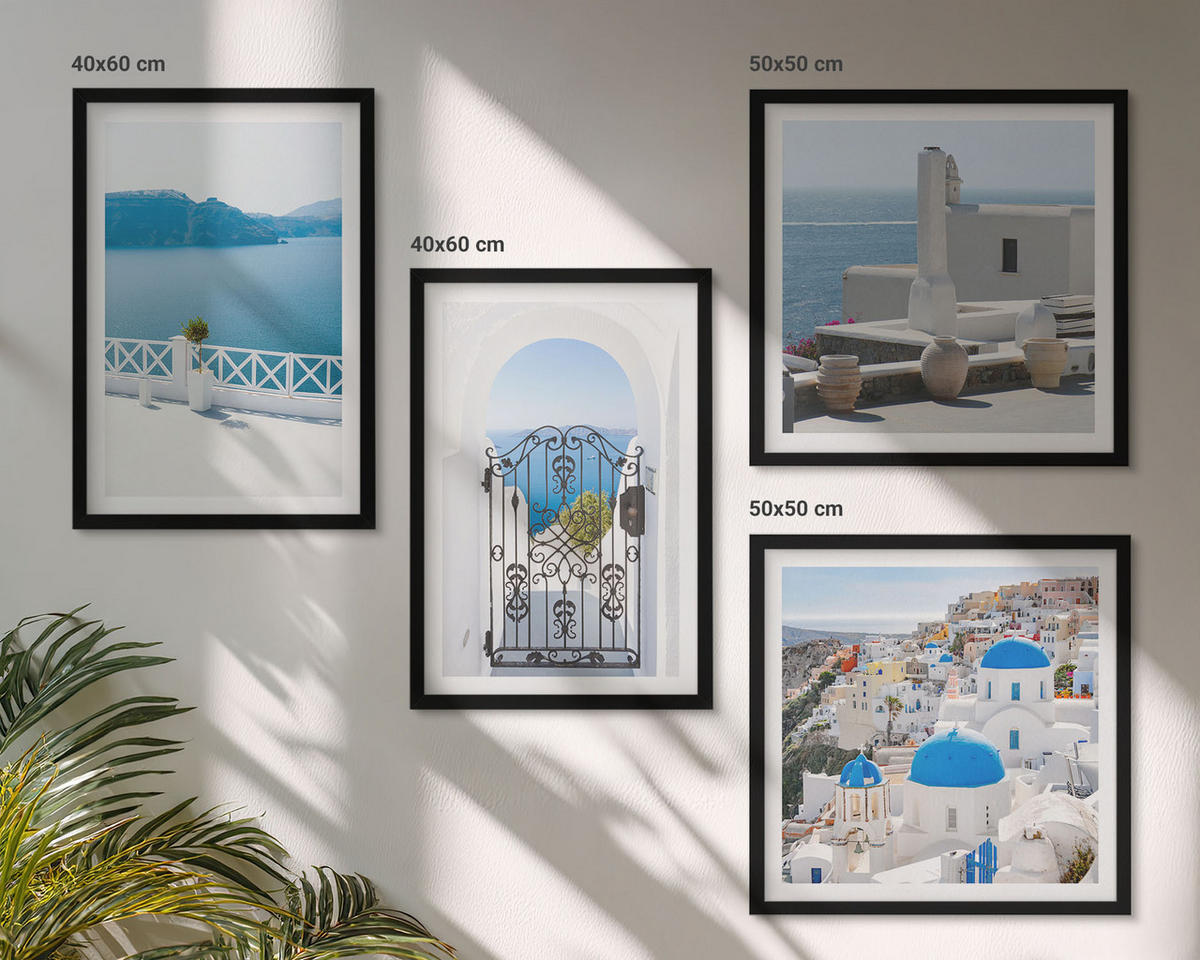 WANDBILDER 4er-Set - 50x50 cm & 40x60 cm Schwarzer Rahmen - Gebäude am Weißen Meer, Griechenland - Schwarz, Kunststoff (50/50cm) - ArtPrintCave