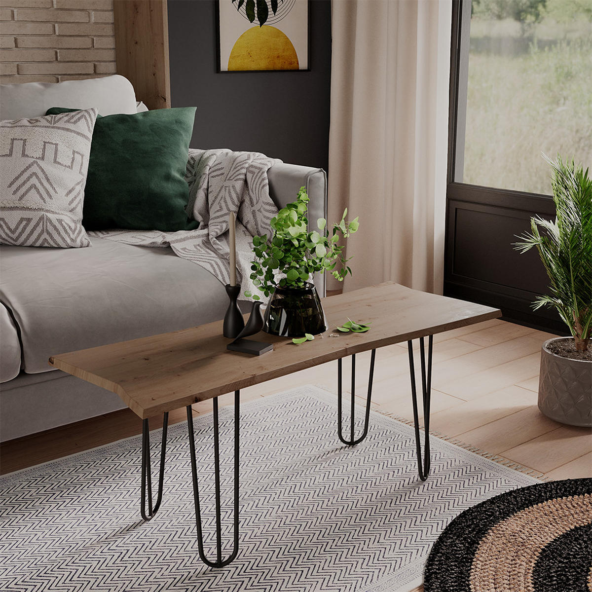 COUCHTISCH Yan Artisan 100 x 35.5 cm - Hellgrau, Holzwerkstoff (35.5/100/40cm) - Vicco