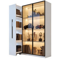 VITRÍNA z MDF 110,5x35x160 cm bílá s LED osvětlením, bočním výsuvem a tónovaným sklem - bílá, kompozitní dřevo (110.5/160/35cm) - Modfu