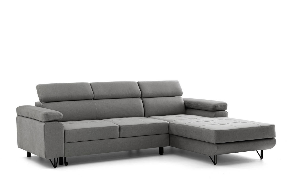 ECKSOFA NORIS L Grau mit Schlaffunktion Rechts - Grau, Holz/Textil (250/183cm) - Muffo