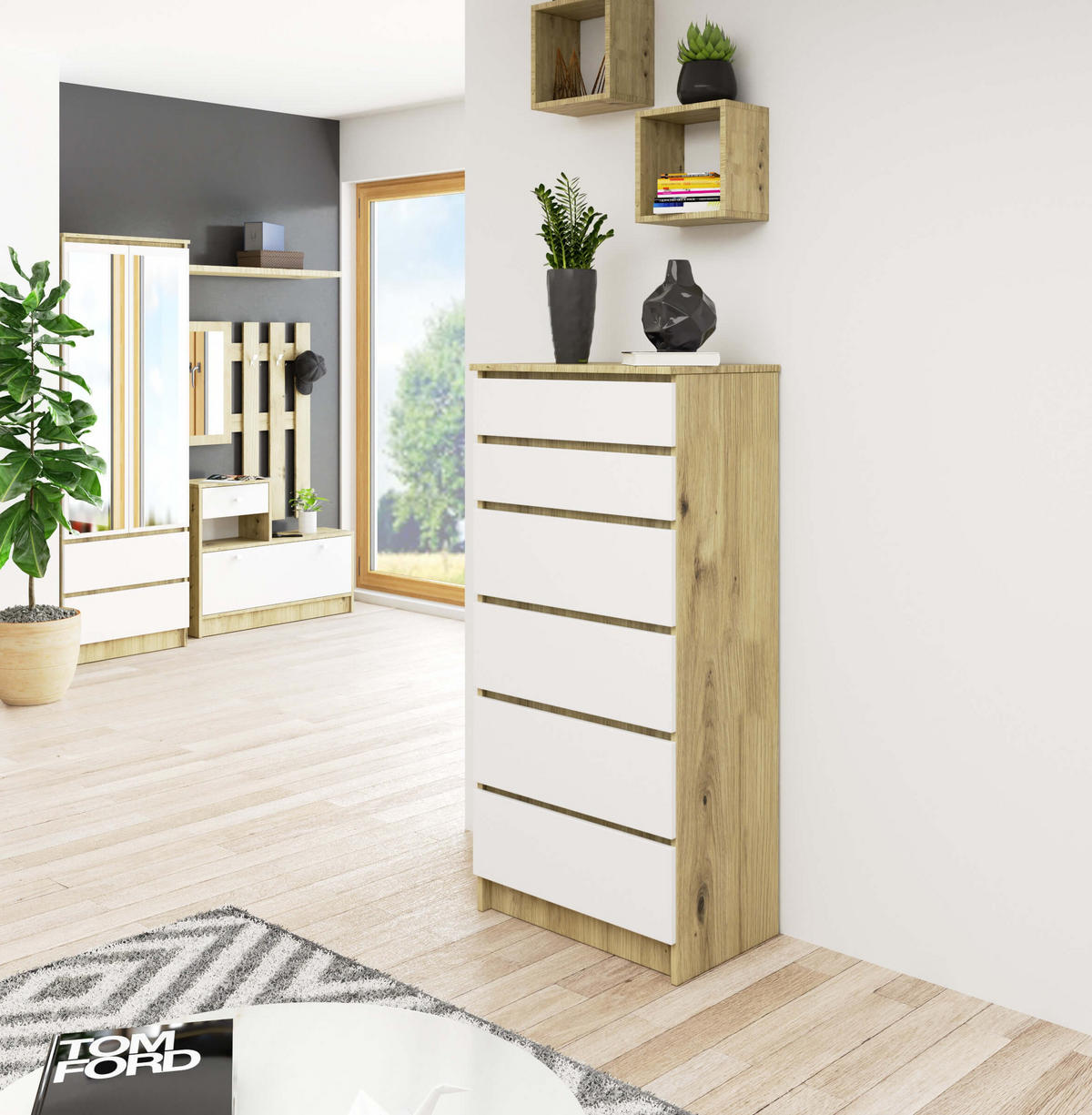 KOMMODE Eiche Artisan, Weiß 130/60/40 - Eiche Artisan/Weiß, Holzwerkstoff (60/130/40cm) - RAUMHIRSCH FURNITURE