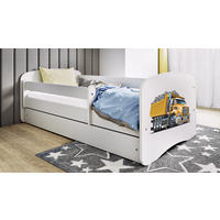 KINDERBETT Lastwagen 70x140 cm mit Schublade, Rausfallschutz & Lattenrost, Weiß - Weiß, Holzwerkstoff (70/140cm) - RAUMHIRSCH FURNITURE