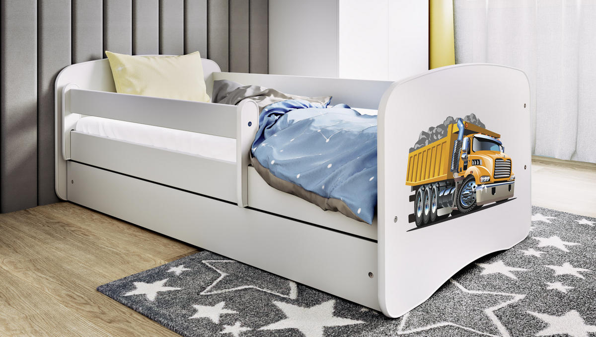 KINDERBETT Lastwagen mit Schublade und Matratze 180/80 - Weiß, Holzwerkstoff (80/180cm) - RAUMHIRSCH FURNITURE