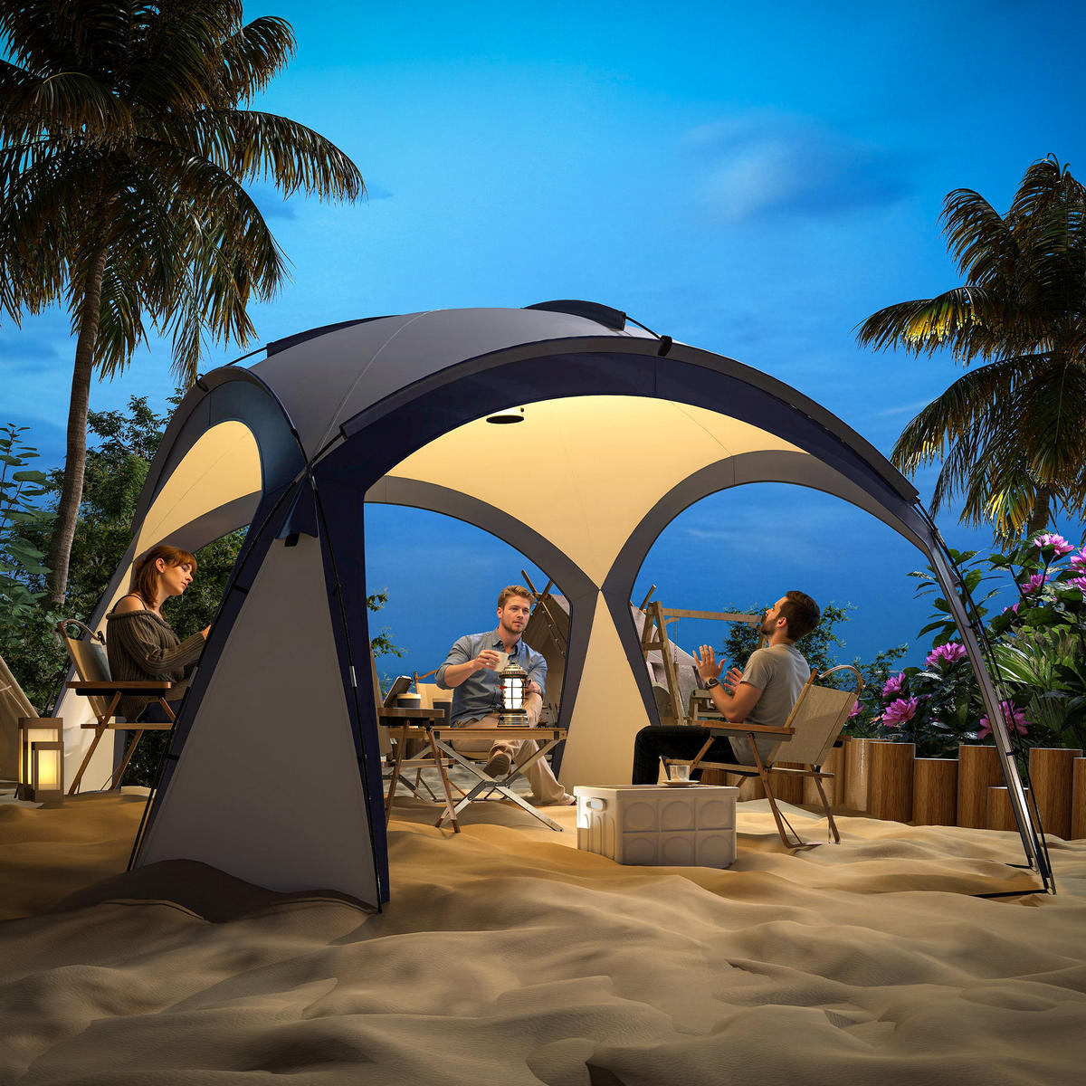 GARTENZELT Cremeweiß, Polyester, Glasfaser - Creme, Kunststoff (350/350cm) - Outsunny