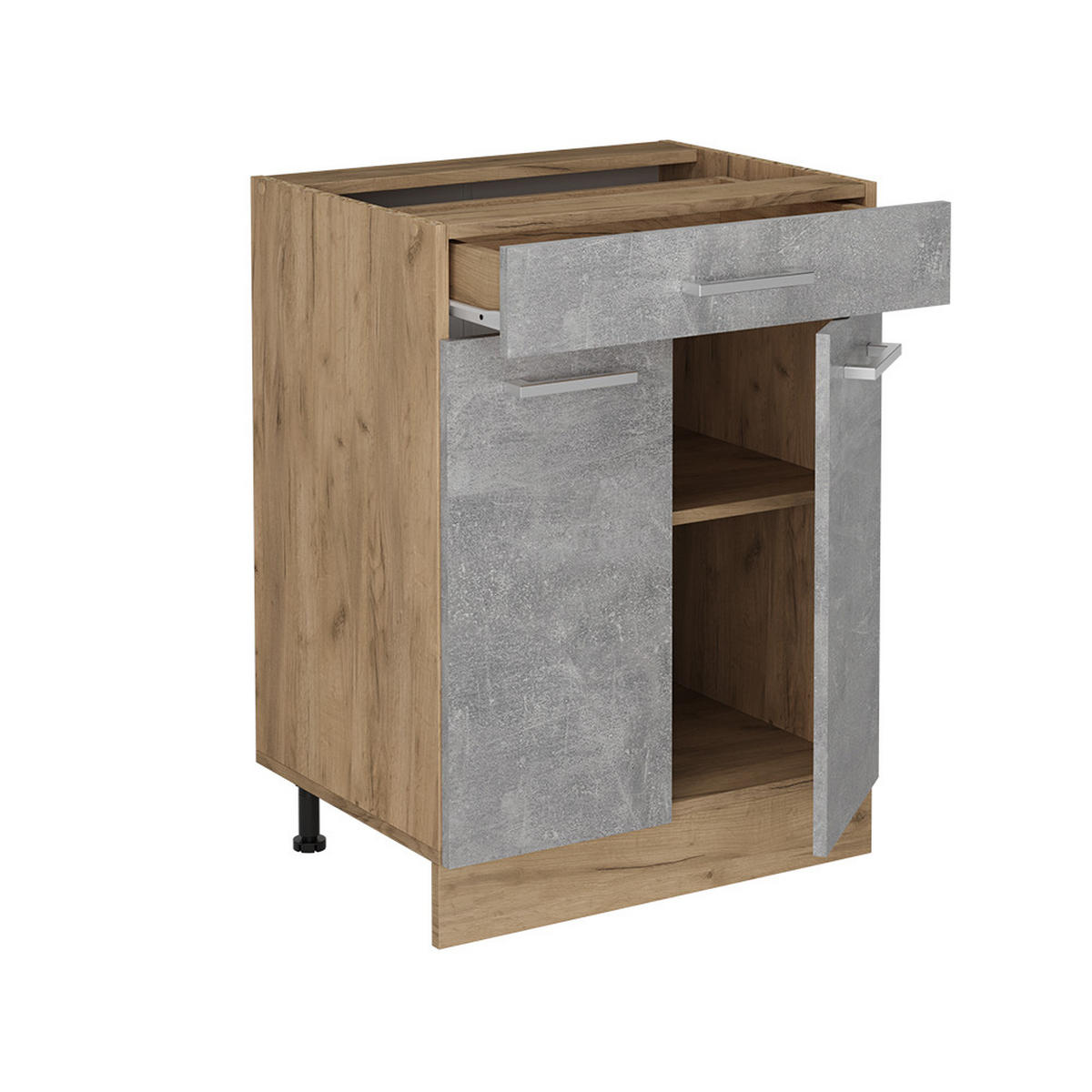 KÜCHENUNTERSCHRANK R-Line Beton 60 cm mit Schublade, AP Anthrazit - Honigeiche/Schieferfarben, Holzwerkstoff (60/81.6/60cm) - Vicco