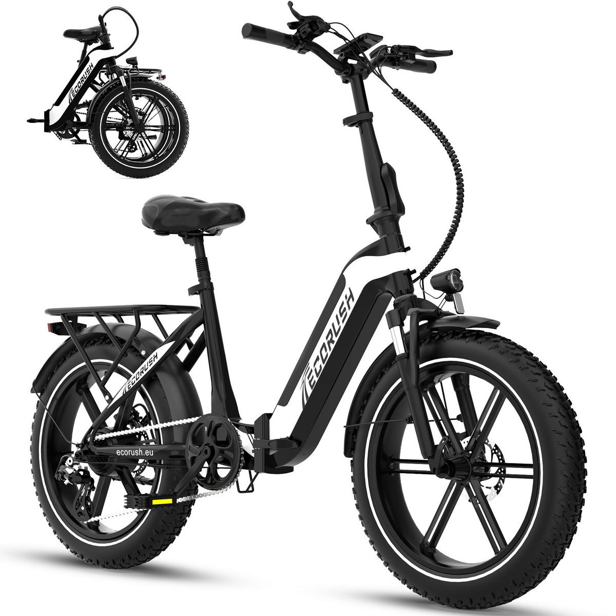 E-BIKE Klapprad R2 20×4.0", 499,2 Wh, 7-Gang, Aluminiumrahmen - Schwarz, Metall (30cm) - ECORUSH