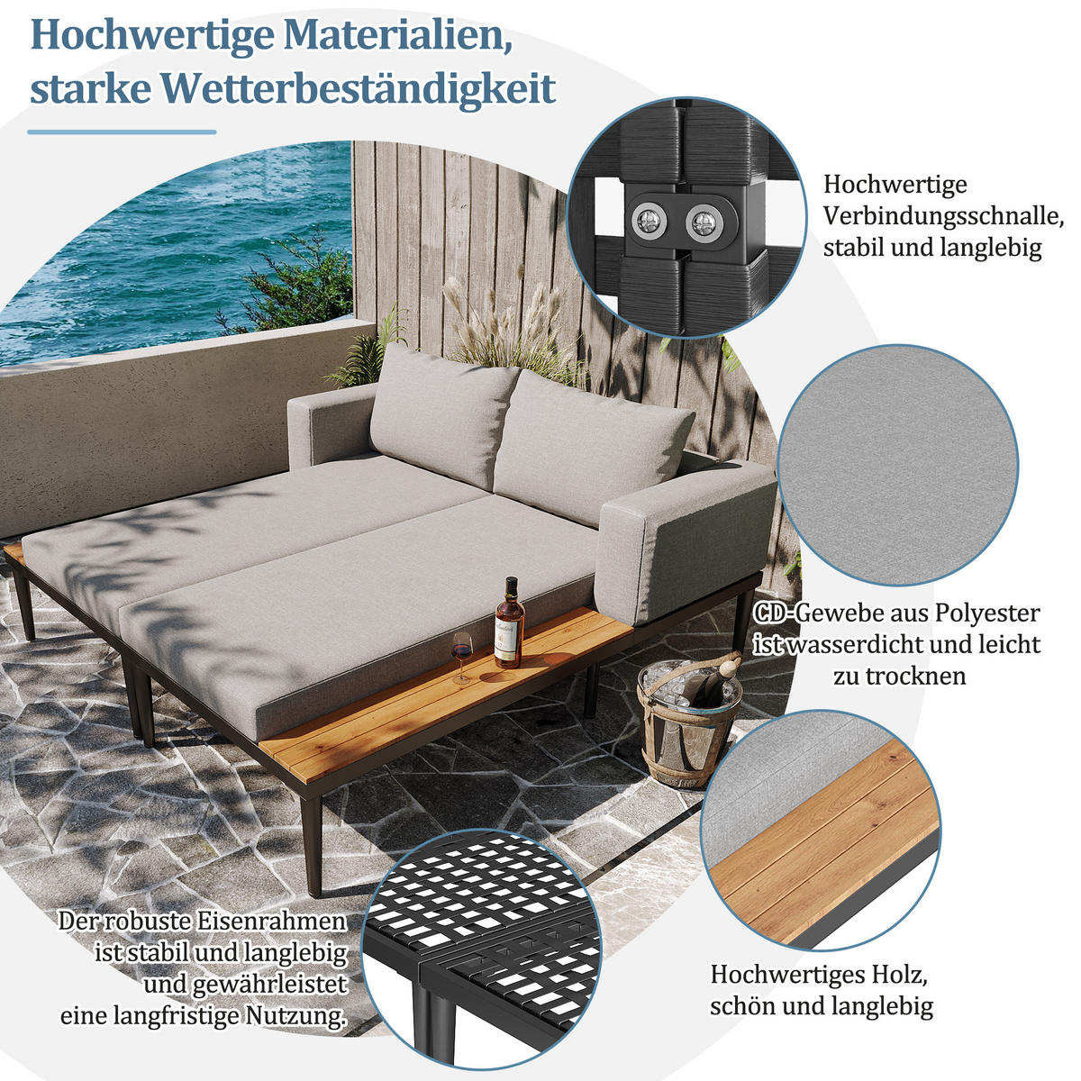 DOPPELBETT Outdoor Wasserdicht Mit Regalen - Grau, Metall (140/30/150cm) - FLIEKS