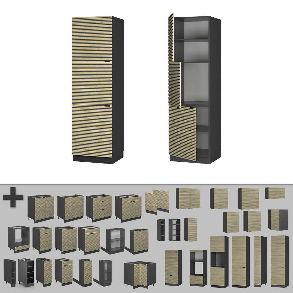 SKŘÍŇKA NA PŘESTAVBU SPORÁKU Fame-Line Dubový panel - antracitová/barva dubu, kompozitní dřevo (60/206.8/58cm) - Vicco