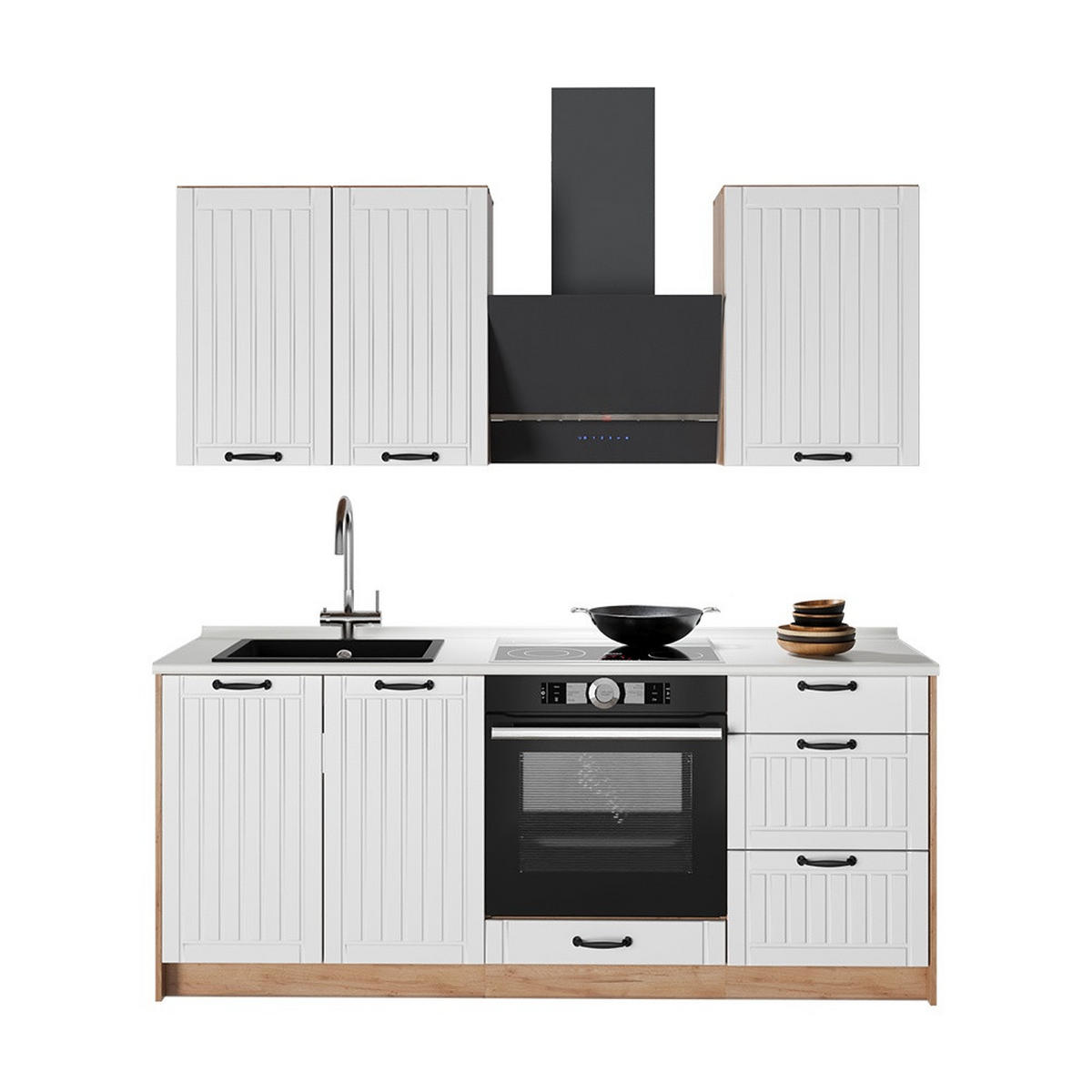 ENKELKÖK Fame-Line, Vitt hus på landet/Goldkraft ek, 190 cm, AP Antracit - Vit/Honungsek, Träbaserade material (190/206.8/60cm) - Vicco