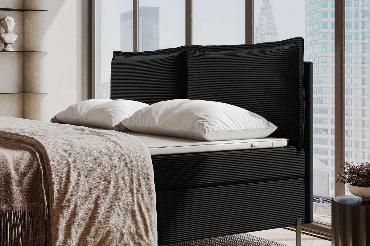 FAMILIENBETT BOXSPRINGBETT VERO PLUS Cordstoff Schwarz 240/200 cm - Schwarz, Holzwerkstoff/Textil (240/200cm) - 99rooms