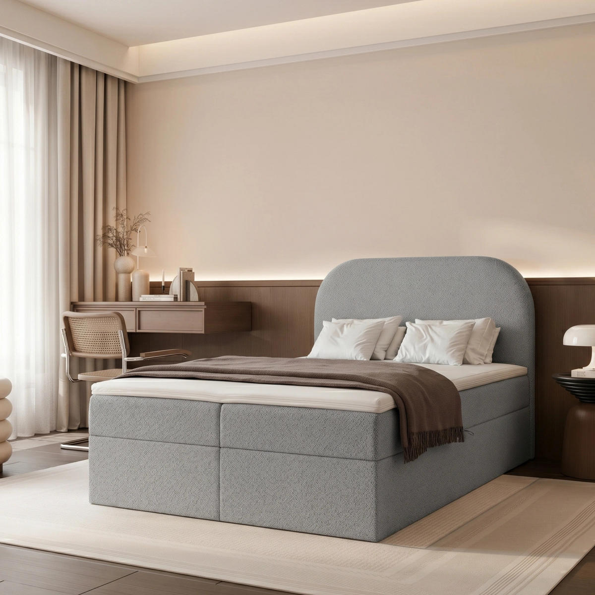 BOXBETT FUZZI 120x200 cm Grau (Stoff Monte) - mit 2 Bettkästen, Bonellmatratze und weichem Kopfteil - Grau, Holzwerkstoff/Textil (120/200cm) - Ravio