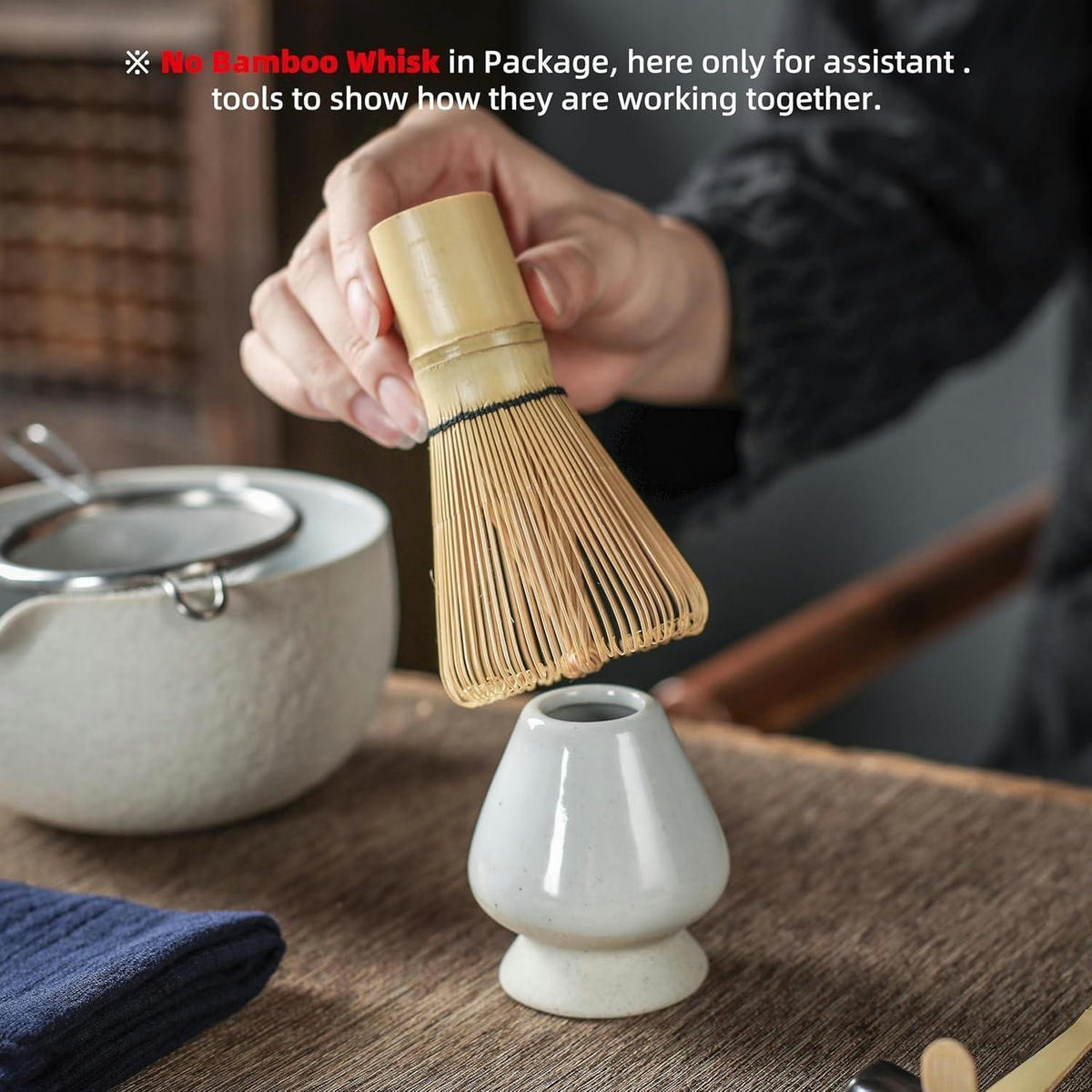 MATCHA-SCHALE mit Schneebesenablage 2-teiliges Set Hellgrau - Weiß, Keramik (14.7/6.4/14.7cm)
