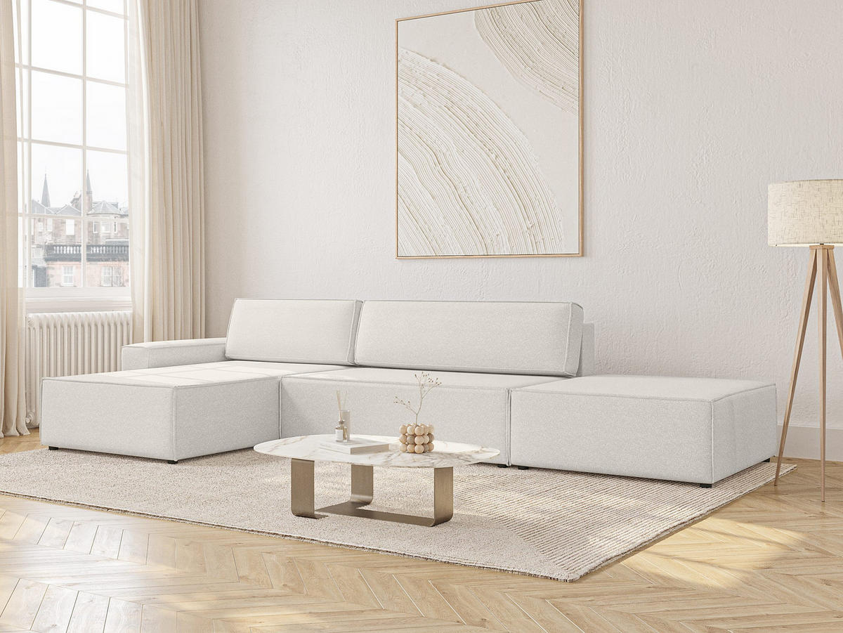 ECKSOFA Lummo La mit Schlaffunktion, Cremeweiß - Weiß, Textil (363/185cm) - Fedve