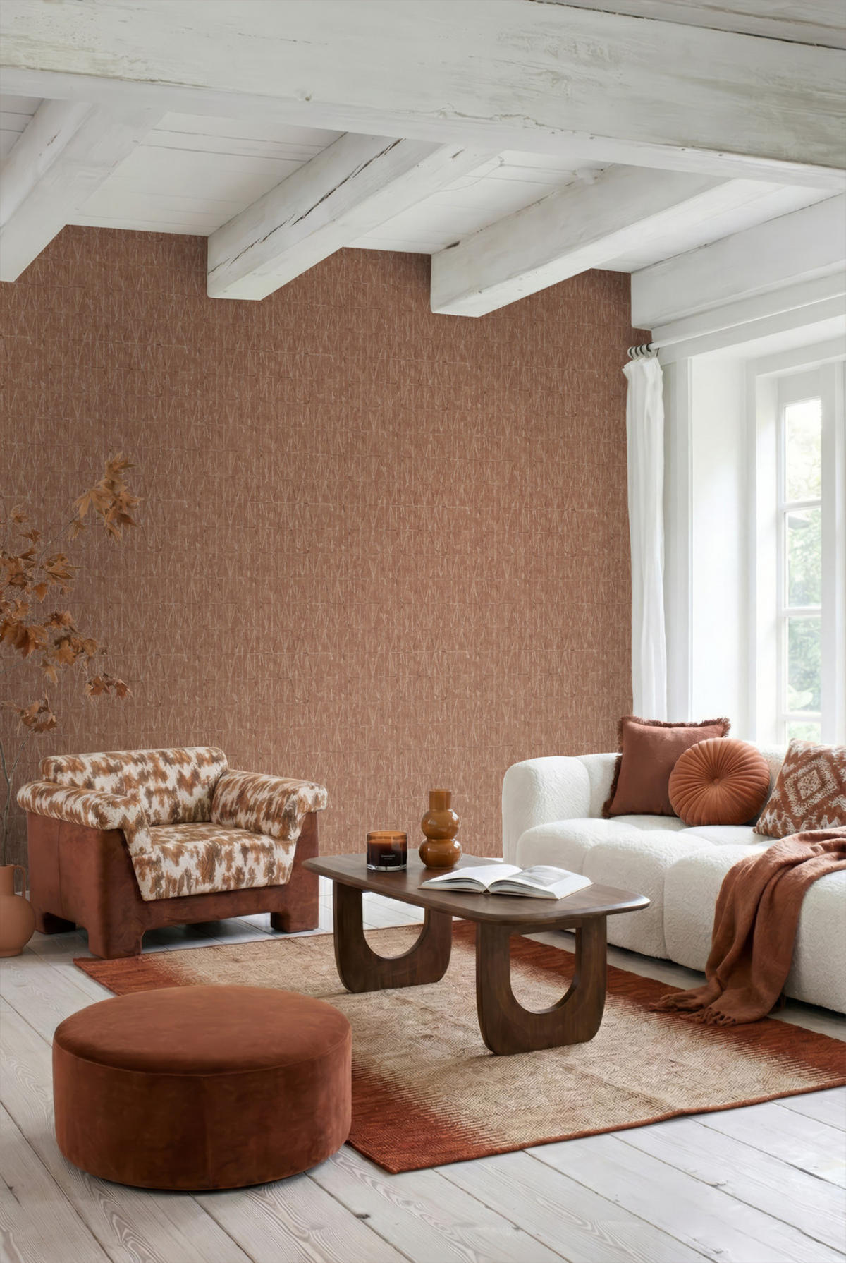 TAPETE grafische Linien 50 x 900 cm - Terracotta, Papier (50/900cm) - ESTAhome