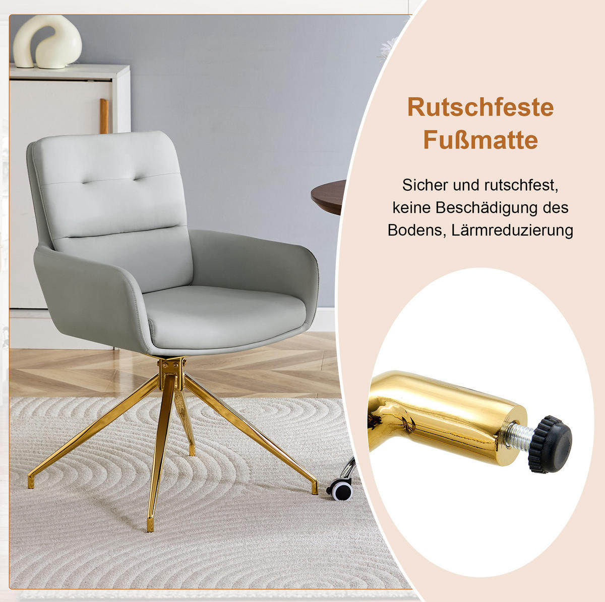 ESSGRUPPE rund 85 cm Glas Gold mit 4 Drehstühlen Hellgrau - Transparent, Metall (85/76/85cm) - Meubliv