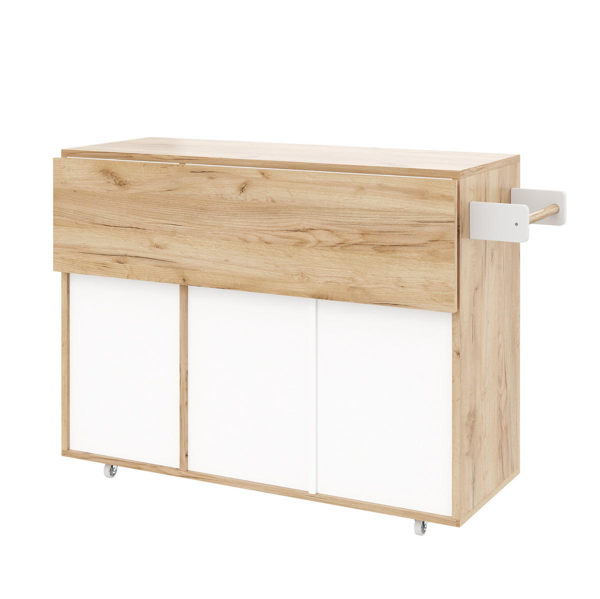 KÜCHENINSEL 120/46/85 cm mit 360°-Rollen und vielseitigem Stauraum aus Holzwerkstoff, Weiß/Naturholz - Weiß, Holzwerkstoff (120/85/46cm) - Redom