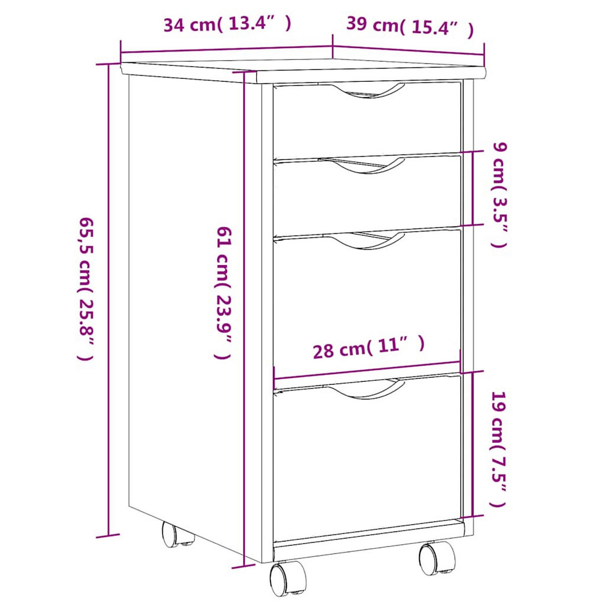 ROLLSCHRANK Mit Schubladen Moss Grau Massivholz Kiefer - Grau, Holz (39/65.5/34cm) - vidaXL