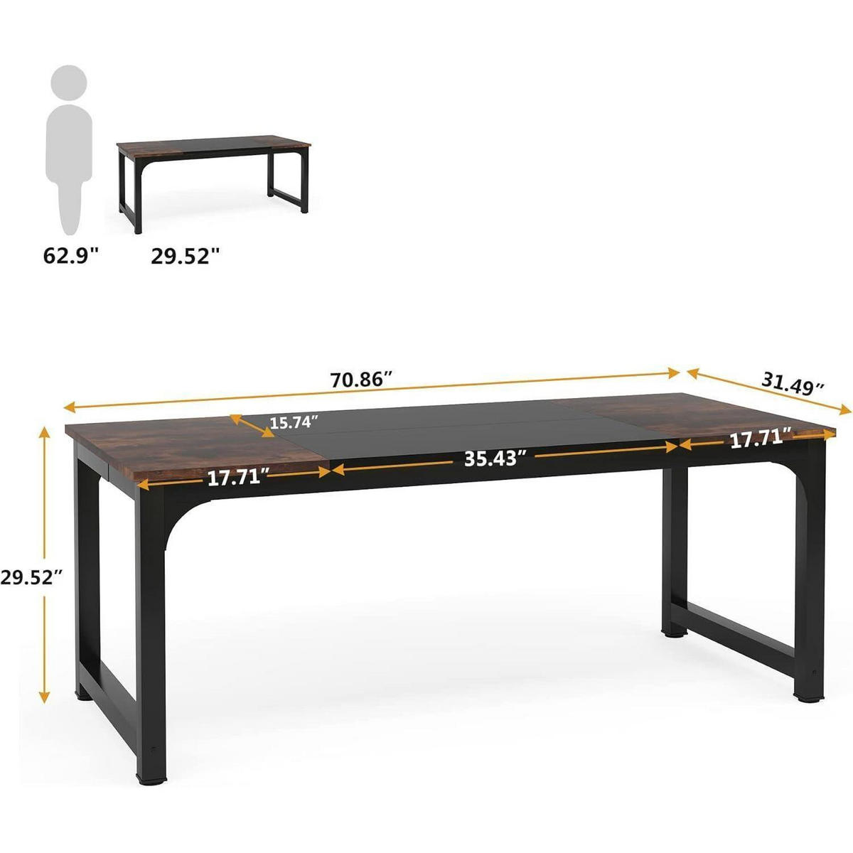 SCHREIBTISCH Computertisch 180 x 80 cm Rustikales Braun/Schwarz - Multicolor, Metall (80/160/75cm)